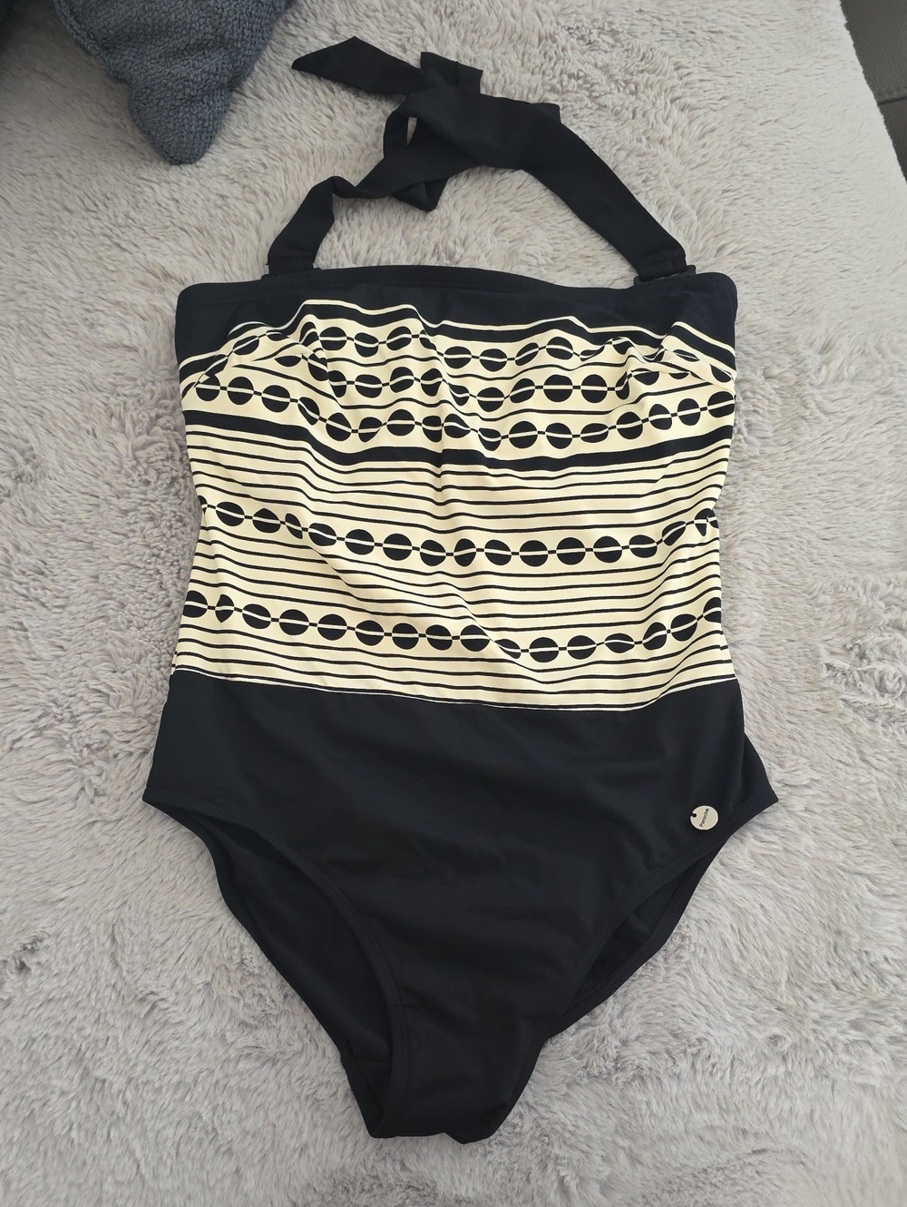 Panache Black and Cream Strapless One-Piece Swimsuit